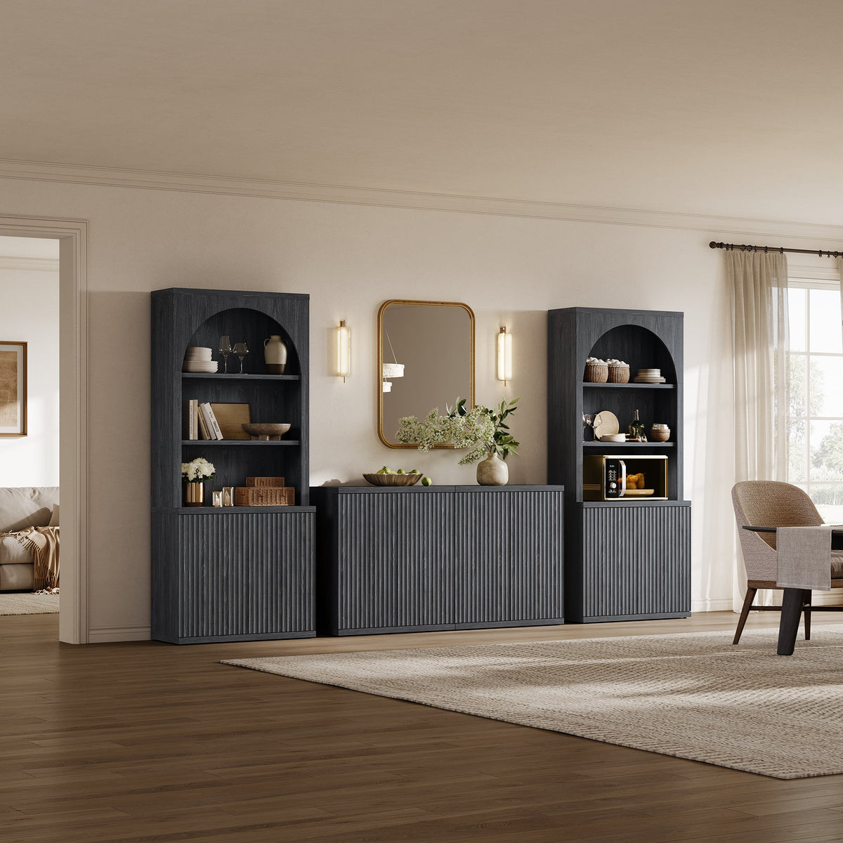 Stria Modern 2-Door Arched Storage Bookcase, Set of 2