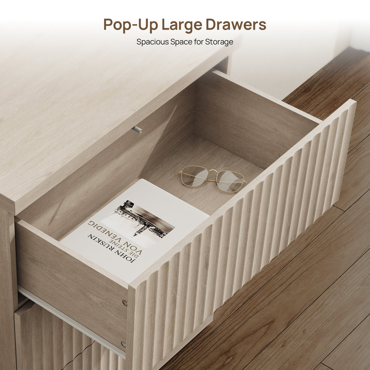Stria Fluted Sideboard Cabinet with Storage, 3 Drawers, Set of 3