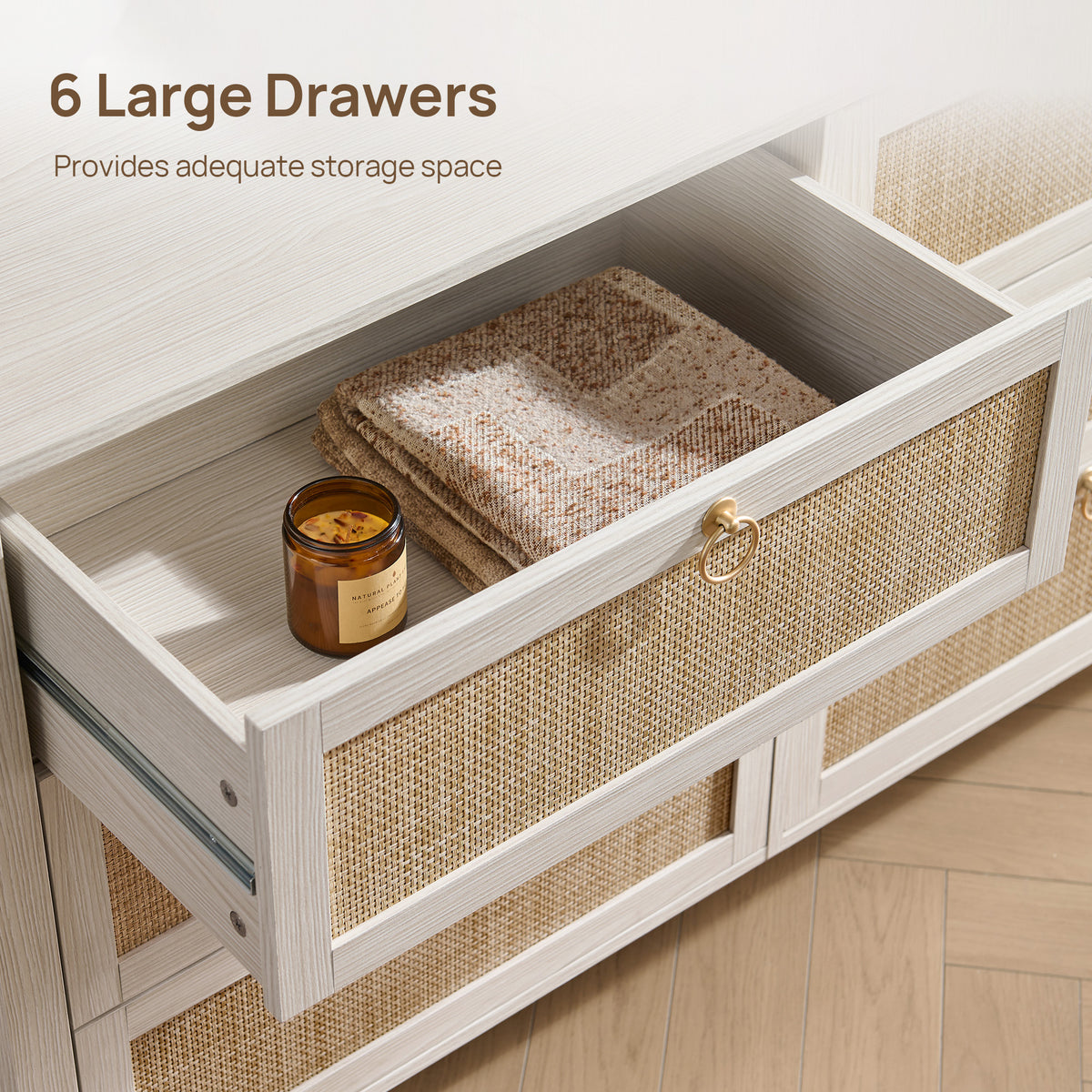 Terra 6 Drawers Dresser And Nightstands Sets, Golden Handle
