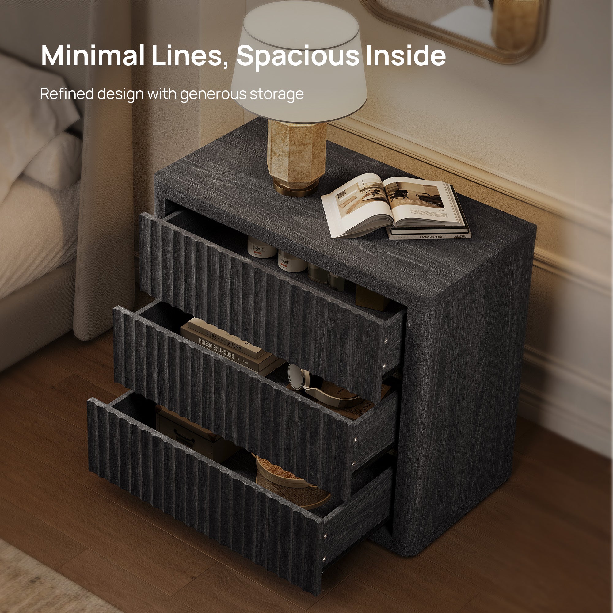Cas 3-Drawer Nightstand, 27 Inches Wide