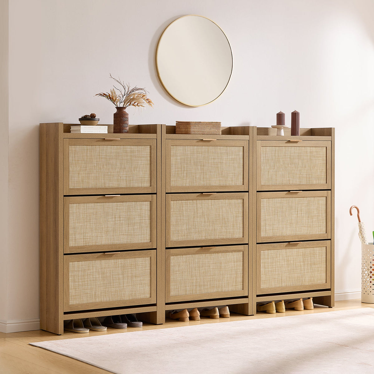 Savanna Flip Door Shoe Cabinet, 30 Pairs Shoes, Set of 3