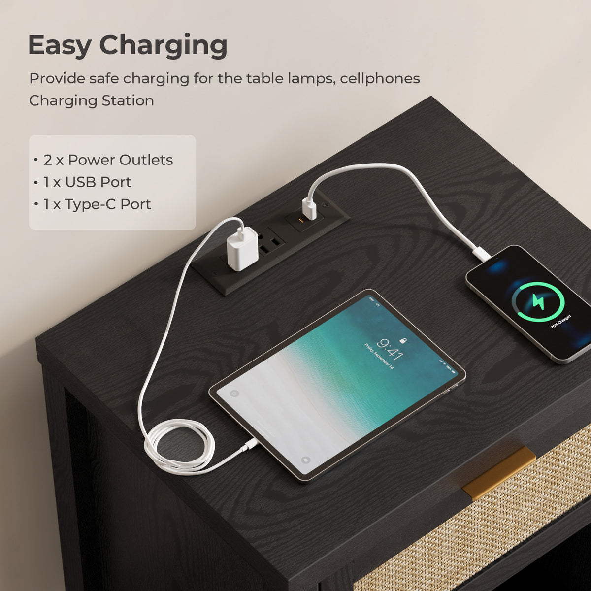 Savanna Nightstand with Charger