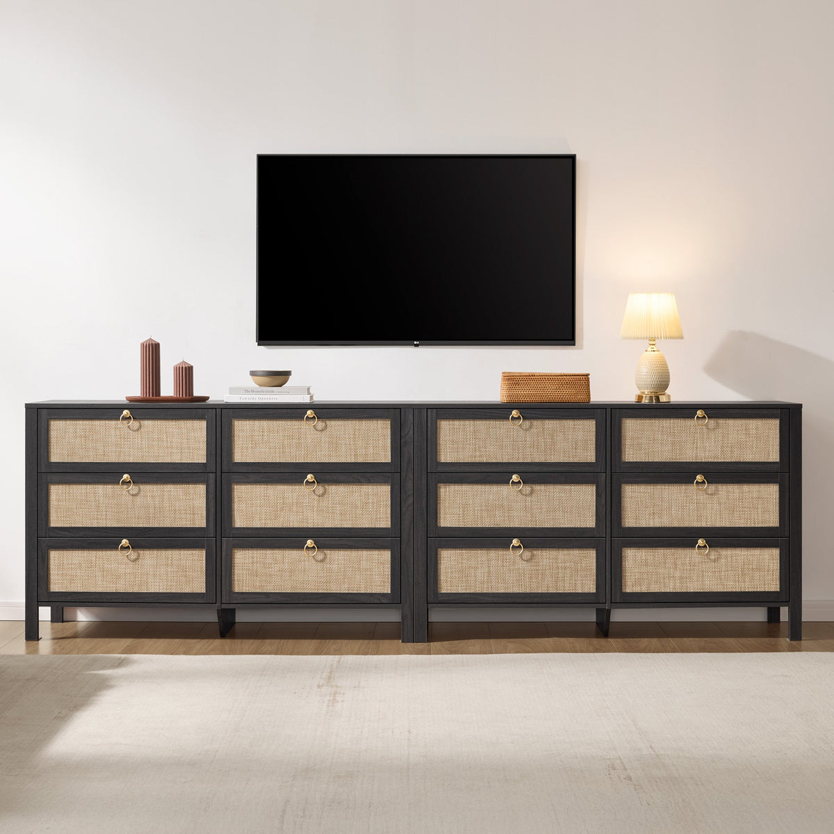Terra 6-Drawer Dresser, Golden Handle, Set of 2