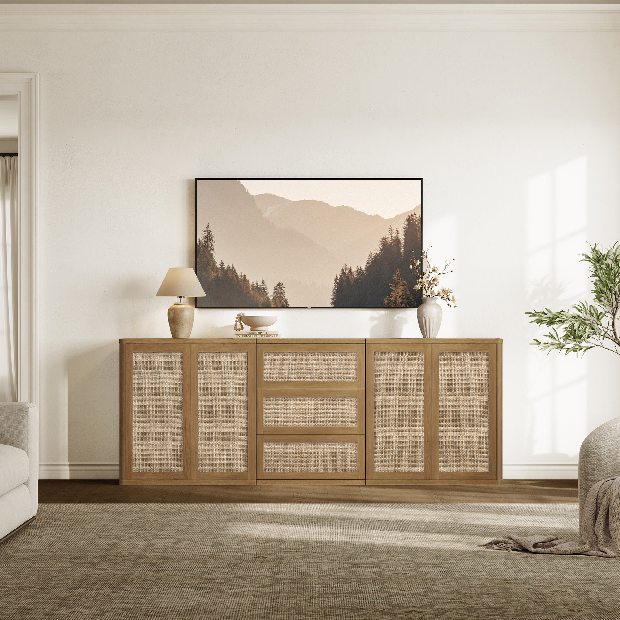 Zura Rattan Sideboards Set of 3, Sectional Design