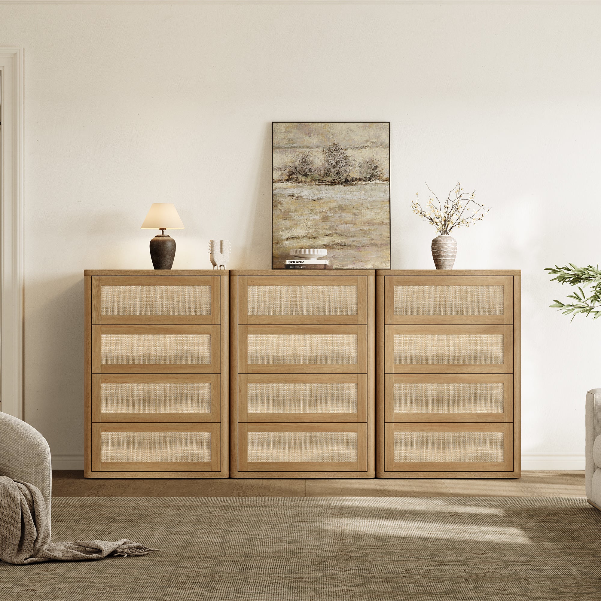 Zura Rattan 4-Drawer Dresser, Bedroom Storage
