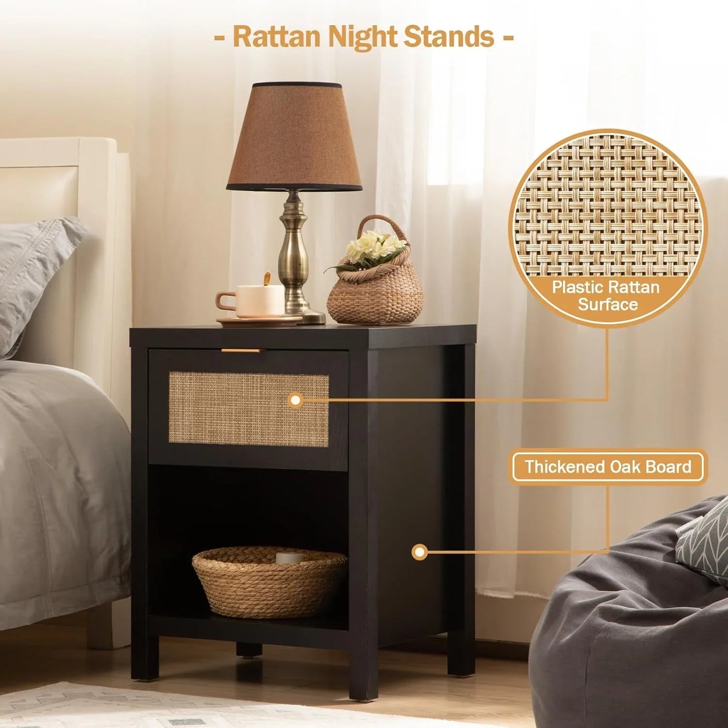 Black Boho Style Nightstand