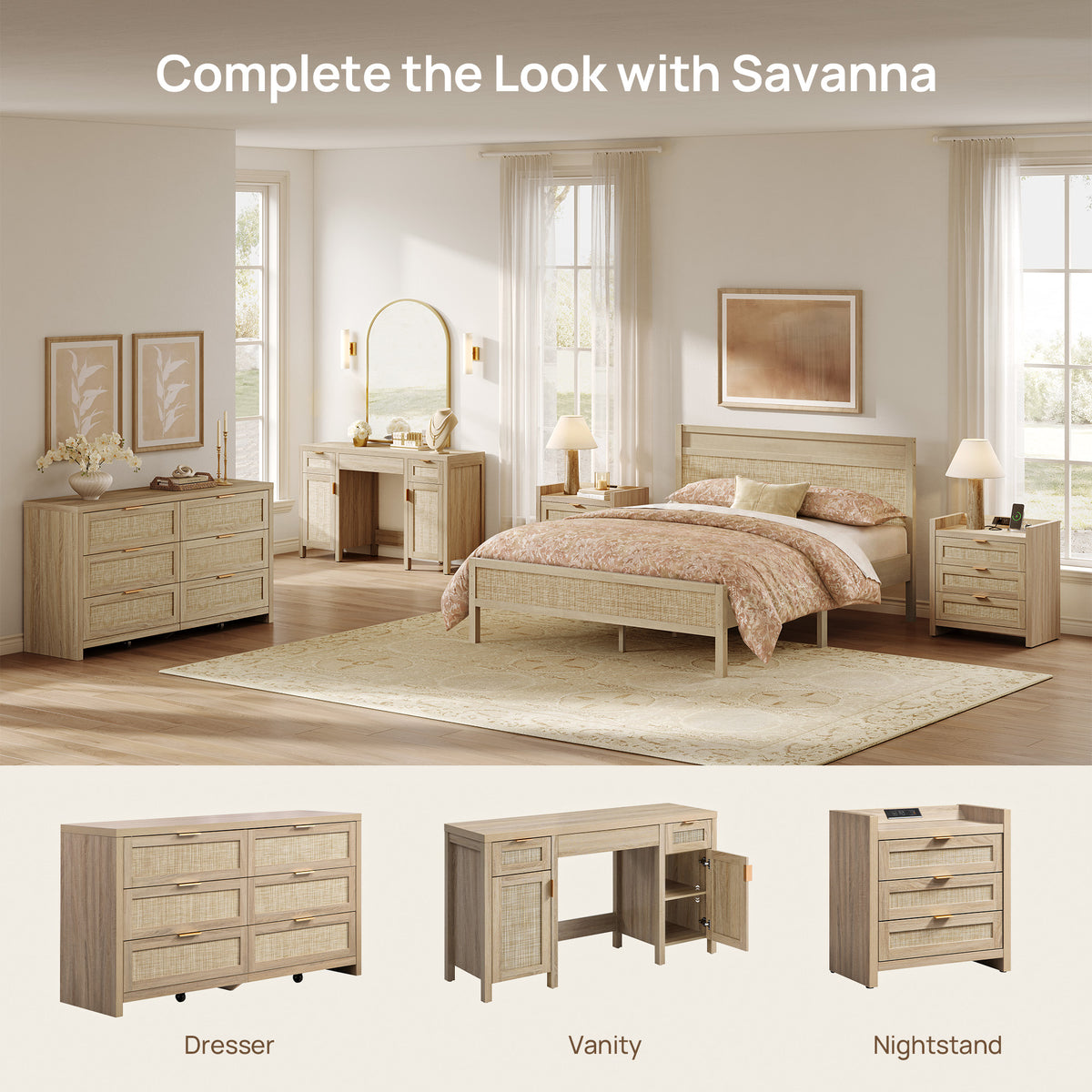 Savanna Rattan Bed Frame, Queen Size