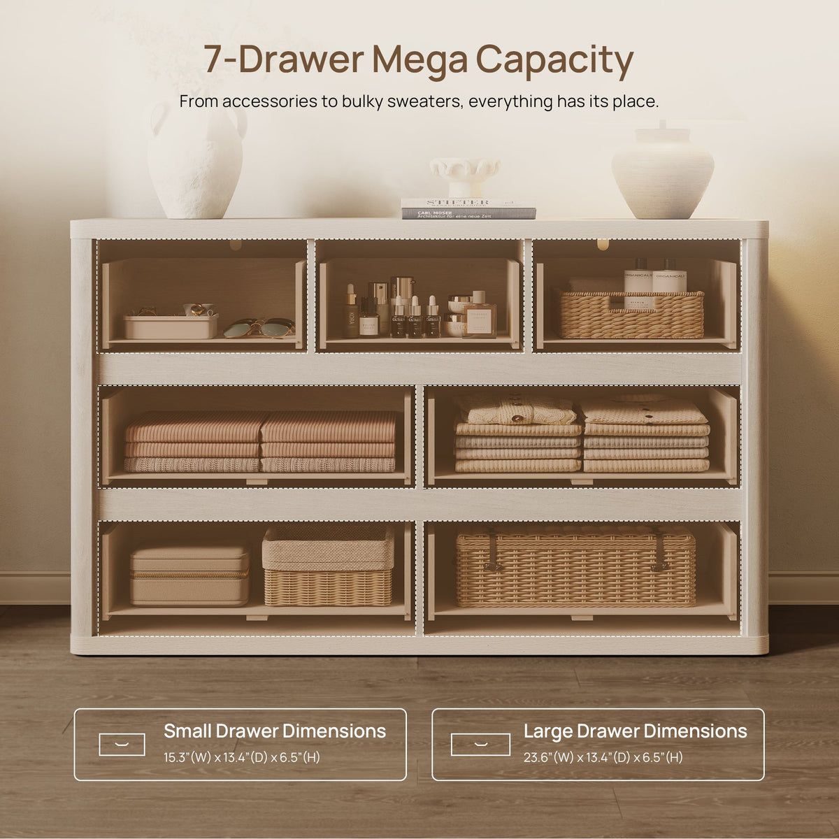 Cas 7 Drawers Dresser, 53.5Inch Wide, Set of 2