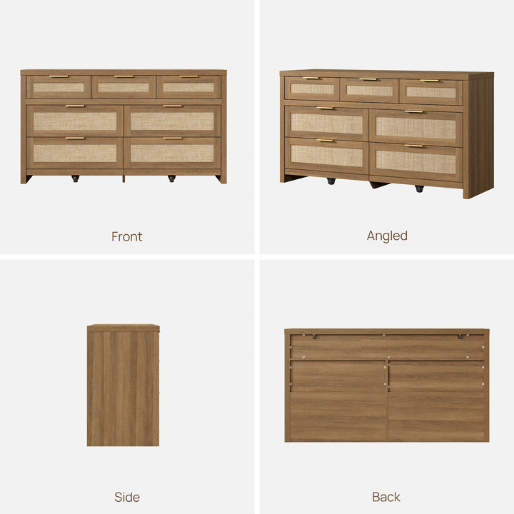 Savanna Boho 7-Drawer Dresser, Bedroom Storage, Set of 2