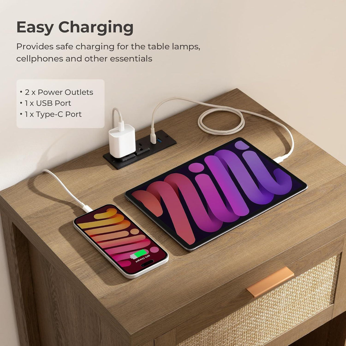 Savanna Nightstand with Charge Station