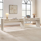 Terra Office Desk with 3 Drawers - White Cream Oak - 2 Pieces