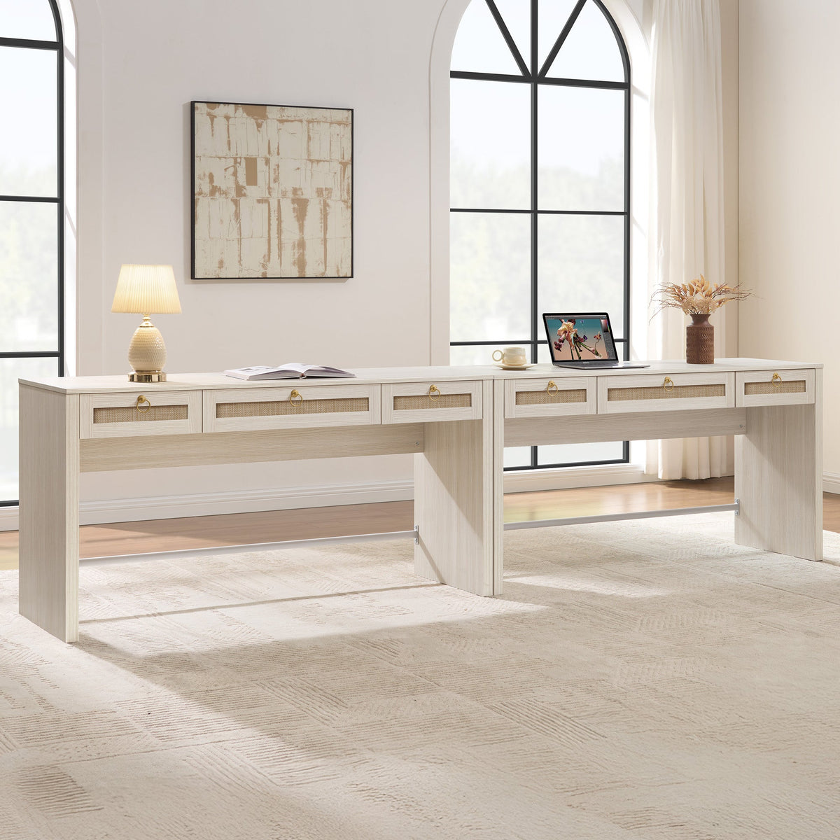 Terra Office Desk with 3 Drawers - White Cream Oak - 2 Pieces