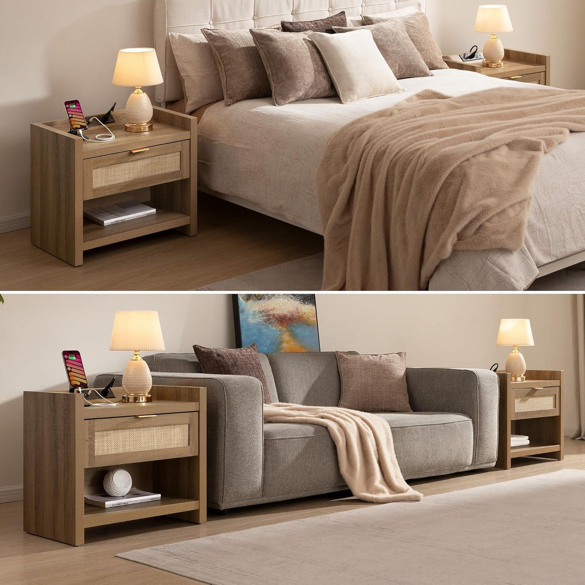 Savanna Rattan Nightstand with Drawer, Set of 2