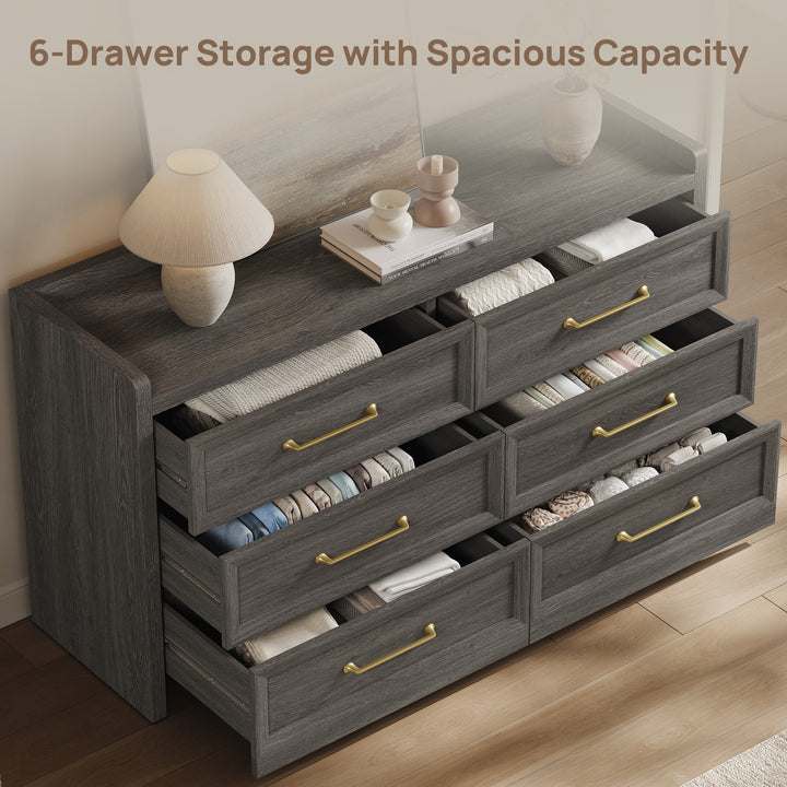 Helio 6-Drawer Dresser and Nightstands Set For Bedroom