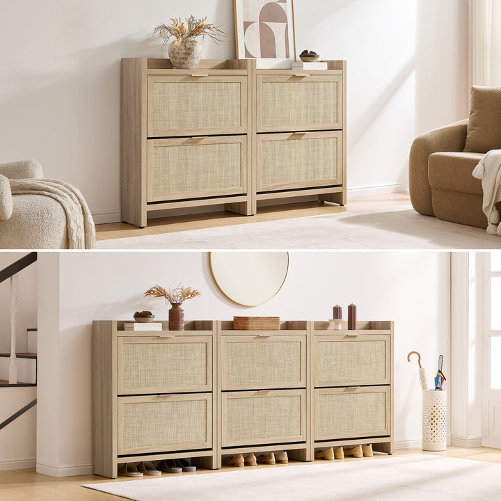 Savanna Rattan Double Flip Shoe Cabinet, Set of 2