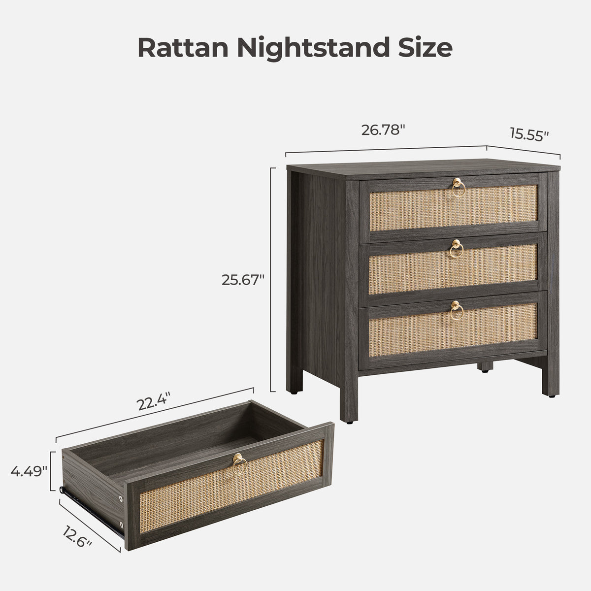 Terra Black Nightstand with 3-Drawer