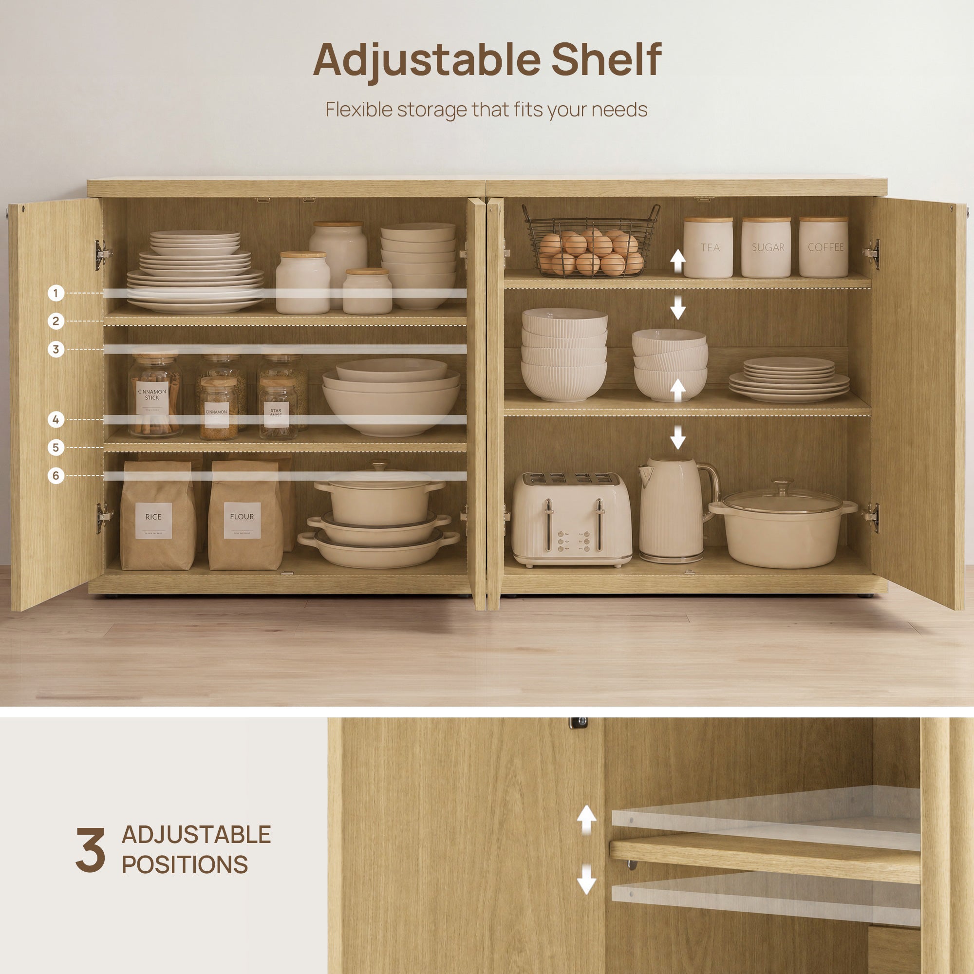 Stria Sideboard with 2 Doors, Fluted Style