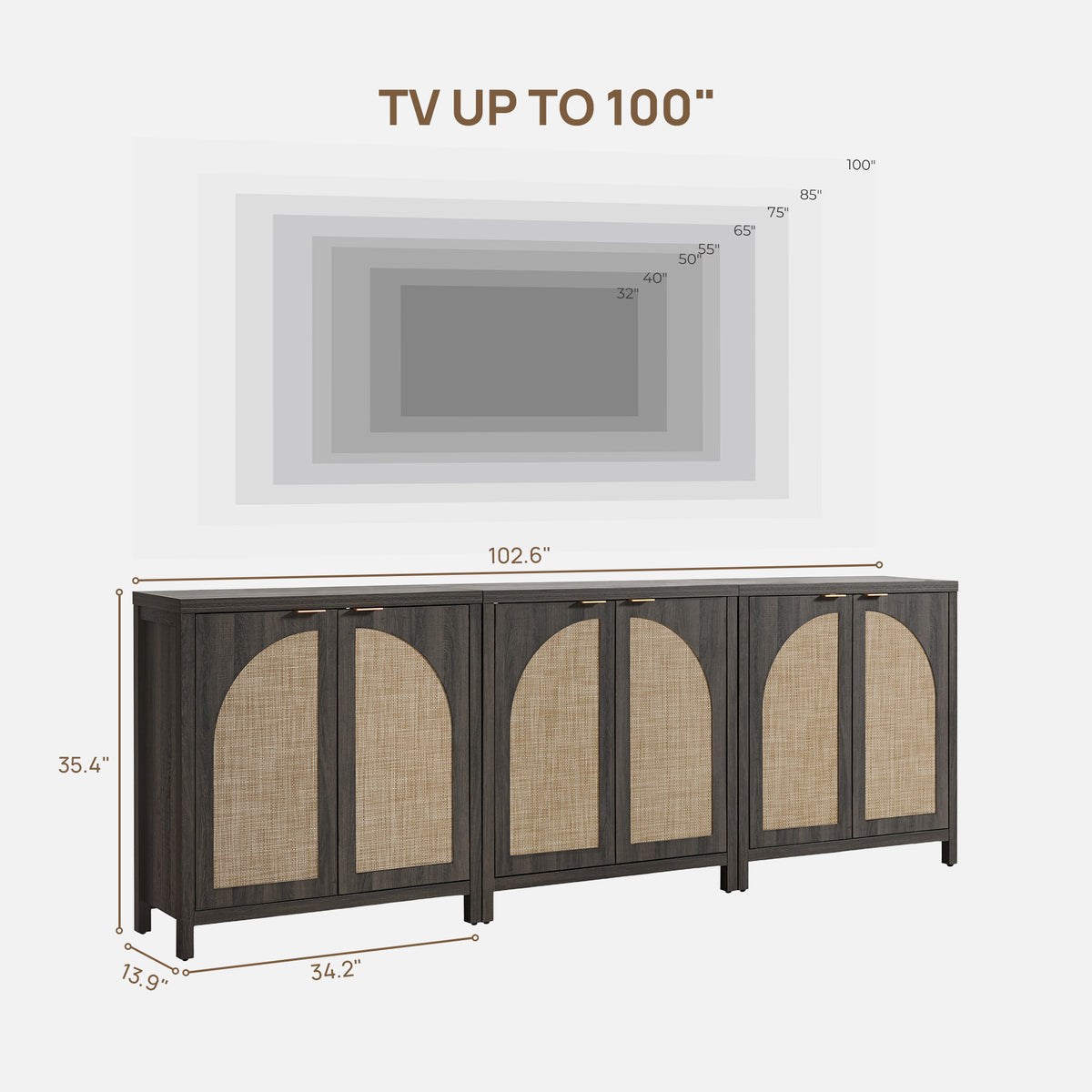 Savanna Buffet Cabinet, 2 Arched Doors, Set of 3