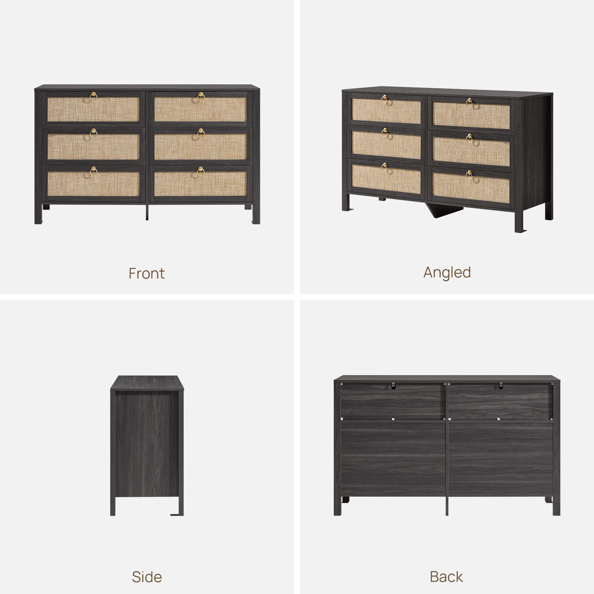 Terra Black Dresser, 6 Drawers, Set of 2