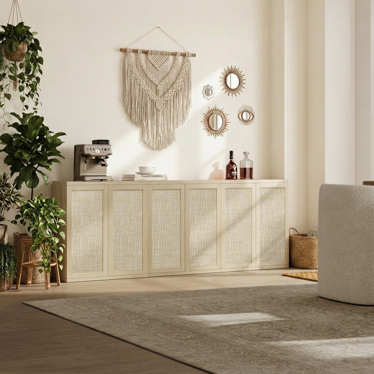 Zura 2-Door Buffet Cabinet, Large Storage - Sand Oak - 3 Pieces