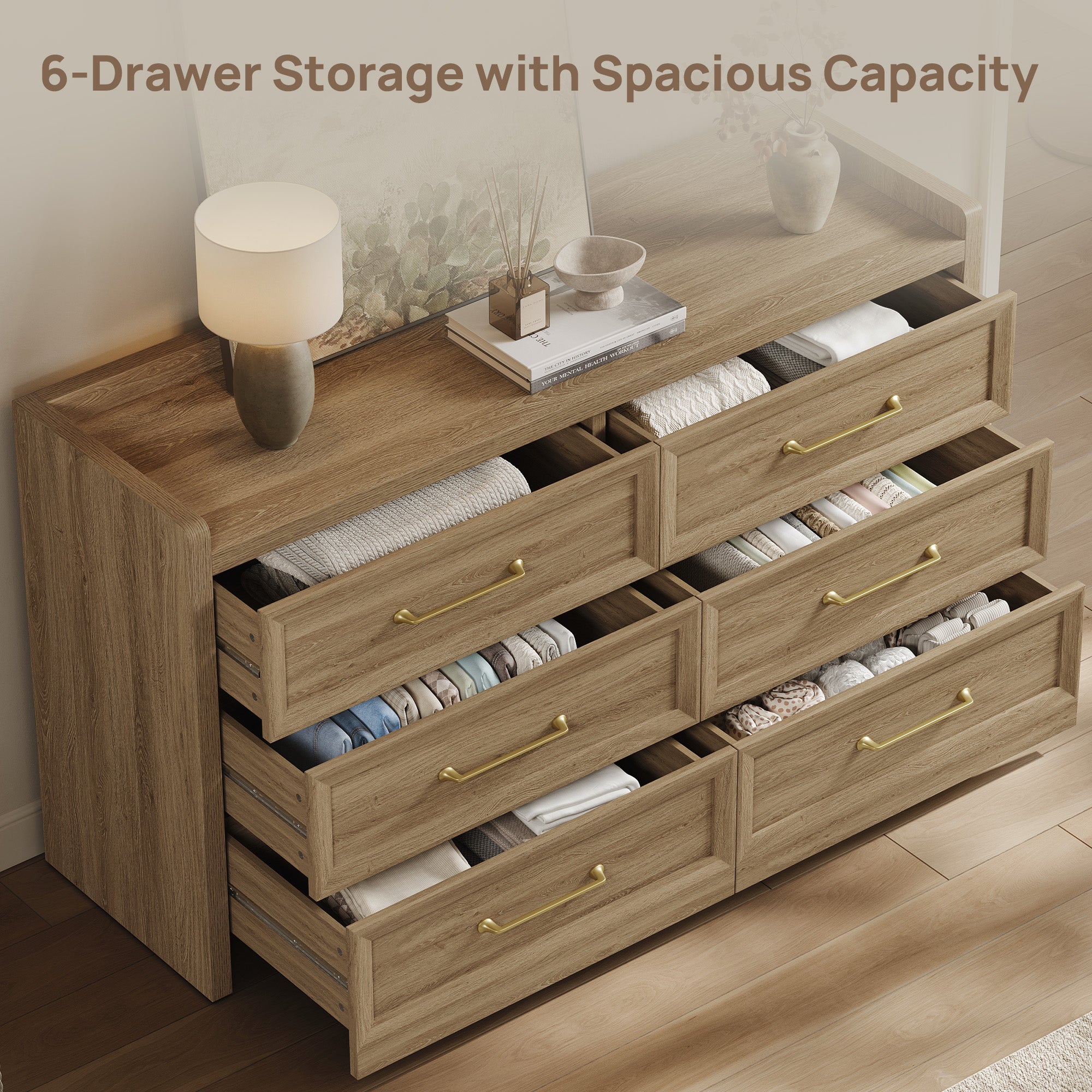 Helio 6-Drawer Dresser and Nightstands Set For Living Room