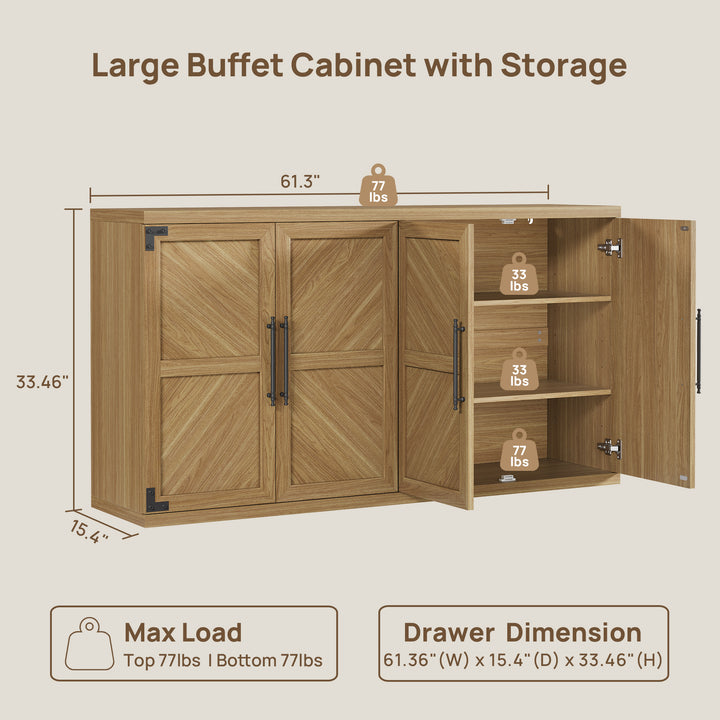 Willow Farmhouse Buffet Cabinet with 4 Doors, Set of 2