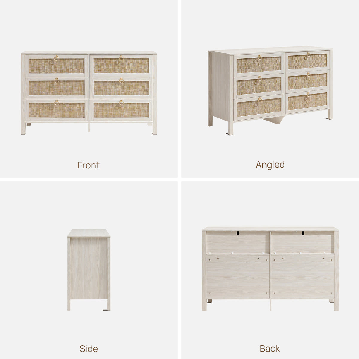 Terra White 6-Drawer Dresser, Set of 2