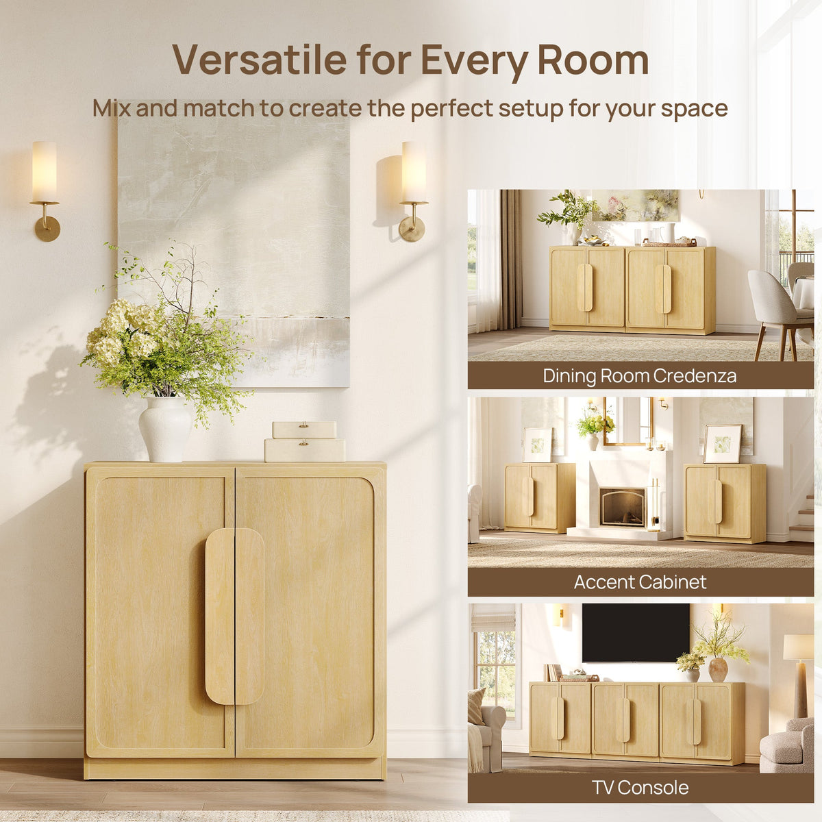 Arcus 2 Doors Sideboard Buffet Cabinet, 31.5Inch Wide - Sandbar Oak - 2 Pieces