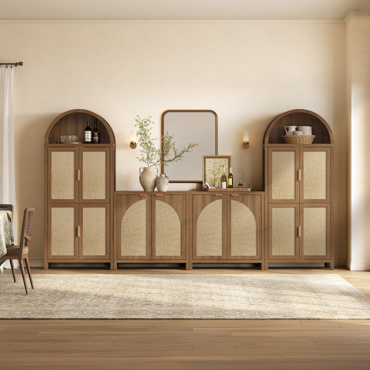 Savanna 72.8Inch-Tall Pantry Cabinet, Arched Design - Reclaimed Caramel Oak - 3 Pieces