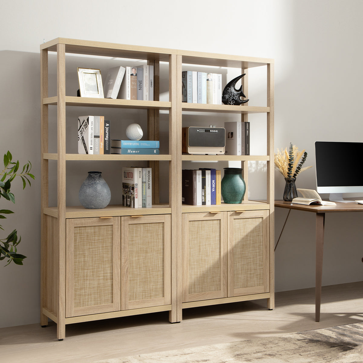 Savanna Rattan Bookshelf, Set of 2
