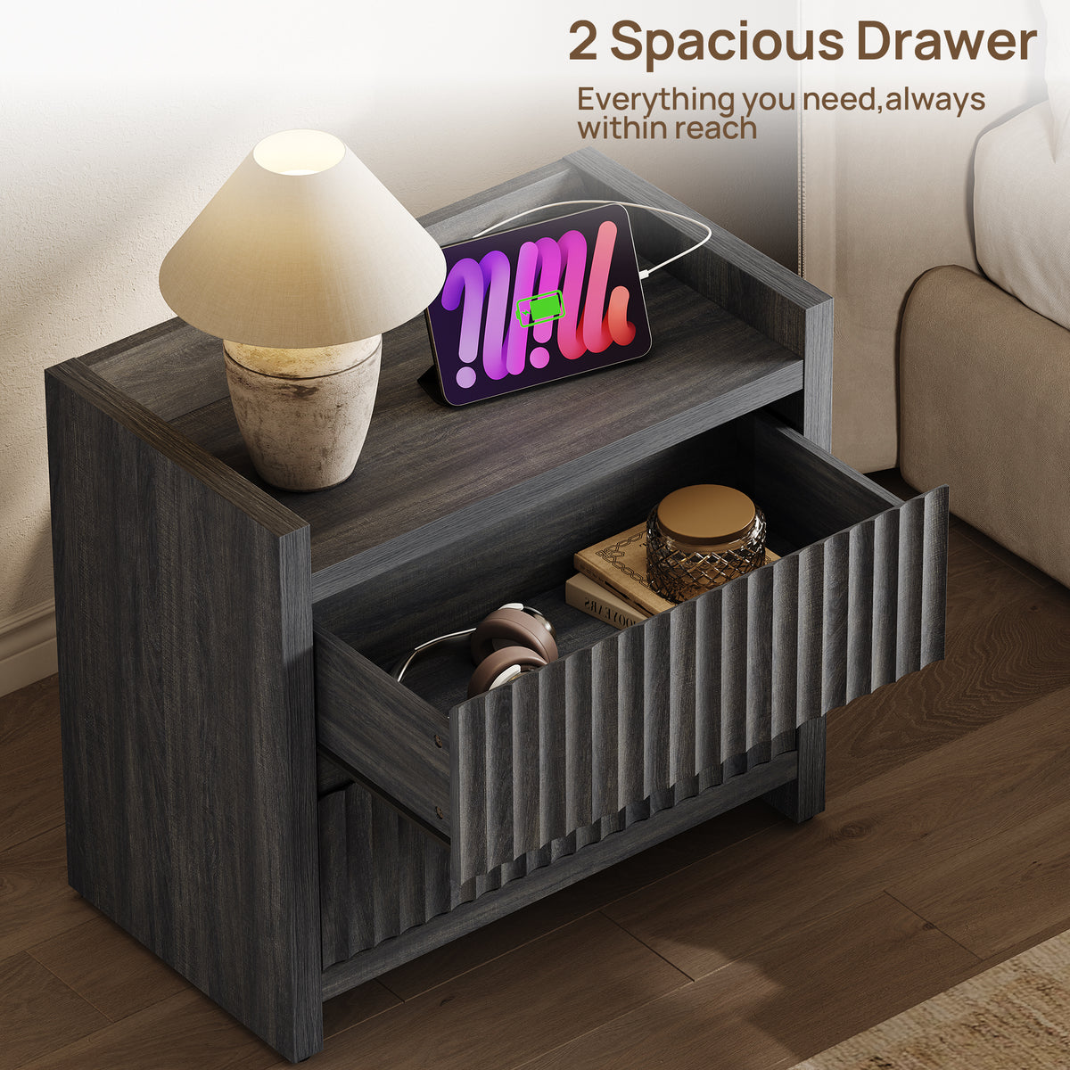 Prelude Night Table with Drawers and Charger