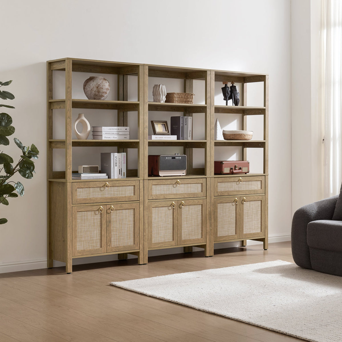 Terra Black Rattan Bookshelf, Set of 2