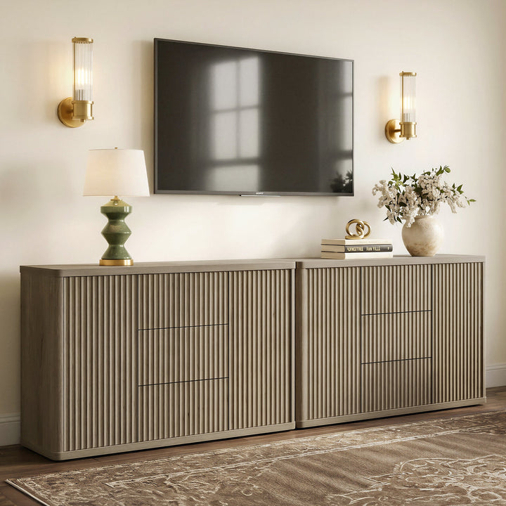 Cas Contemporary Sideboard Cabinet with Storage - White Alder - 2 Pieces
