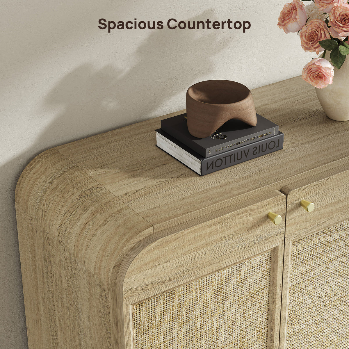 Crescent Rattan TV Stand with 4 Doors