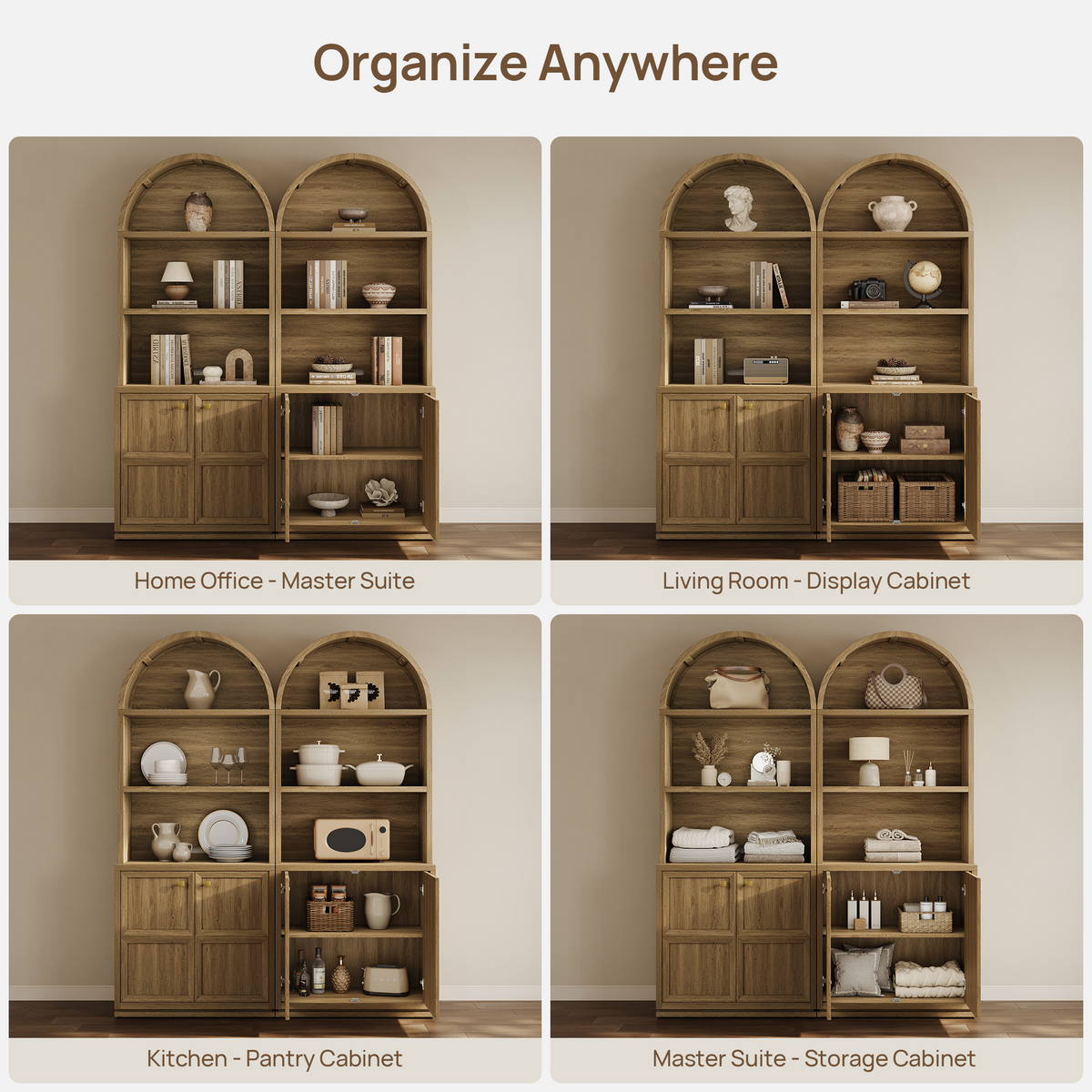 Helio 81'' Tall Arched Bookcase with 2 Doors
