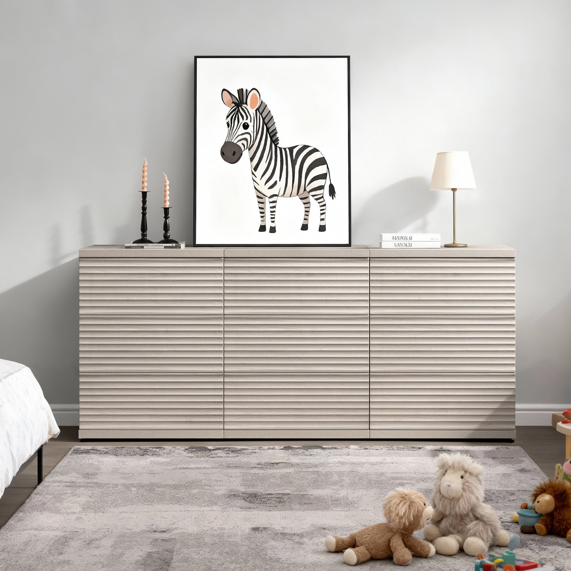 Stria Chest of 9 Drawers and Nightstands Set