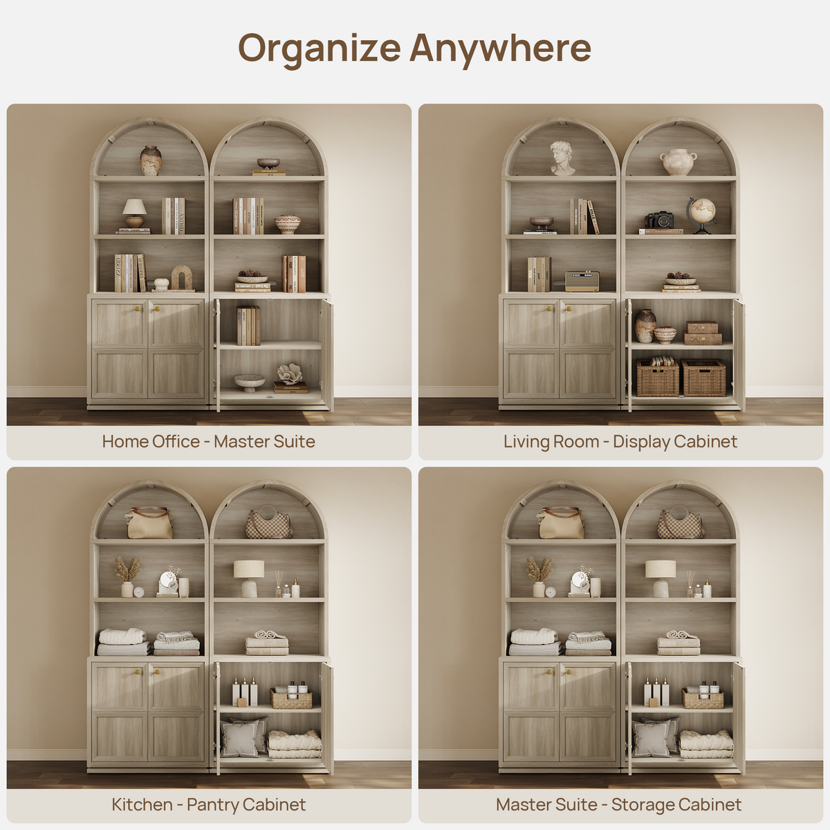 Helio 2-Door Arched Bookcase with Oval Cutout, Set of 3