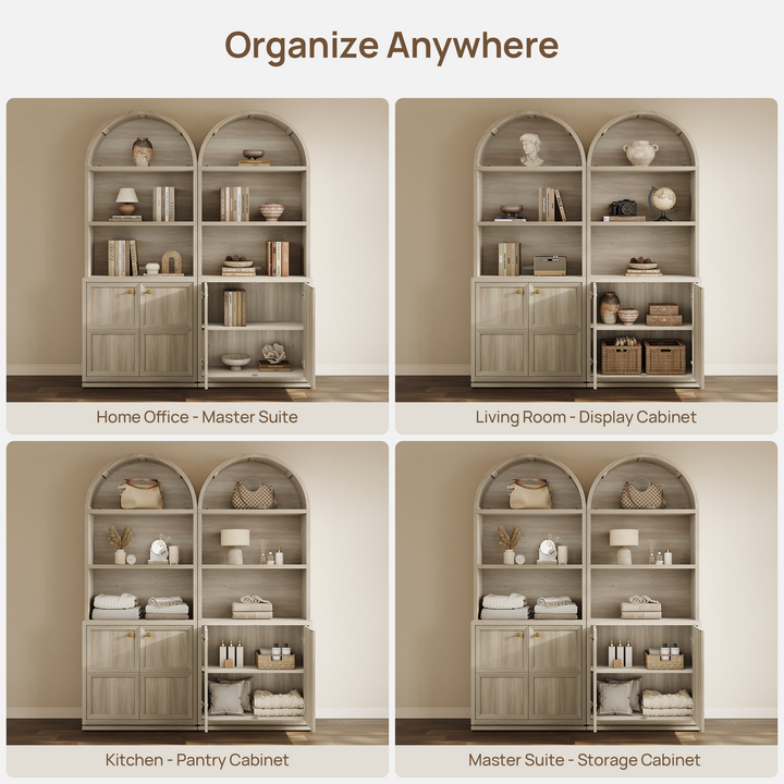 Helio 2-Door Arched Bookcase with Oval Cutout, Set of 3