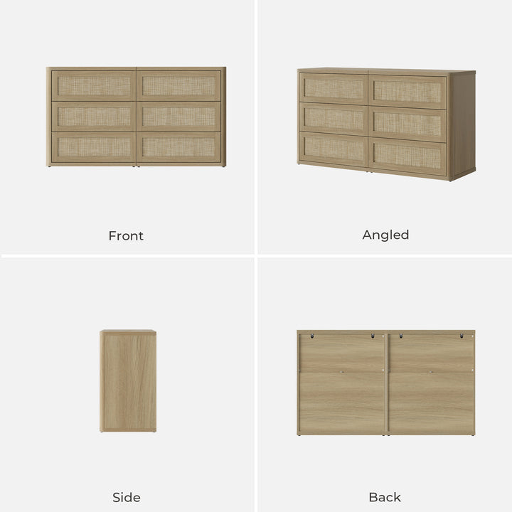 Zura Modern Rattan 6 Drawers Dresser