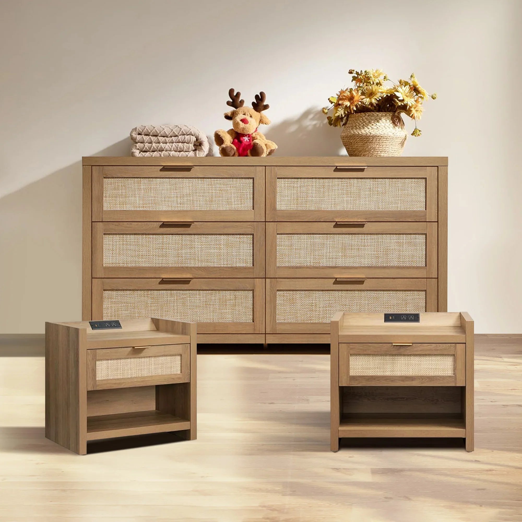 Savanna Nightstand and 6-Drawers Dresser Set