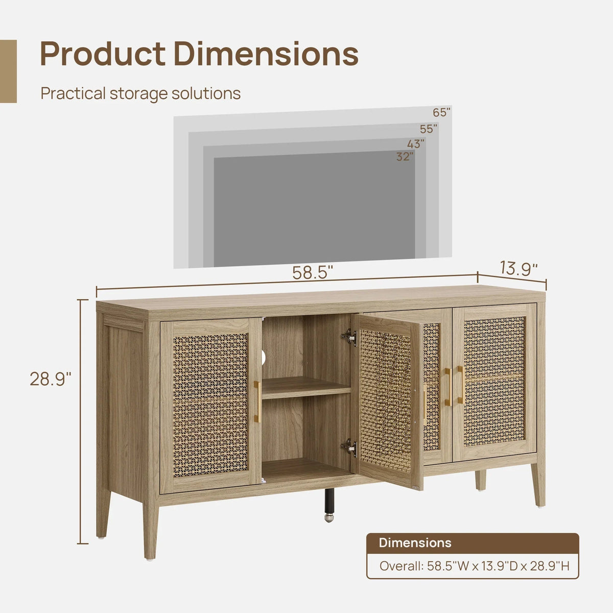 Andy TV Stand with 4 Doors - 1 Piece - Espresso Brown