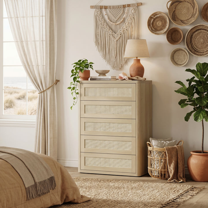 Zura Rattan Dresser, 5 Drawers