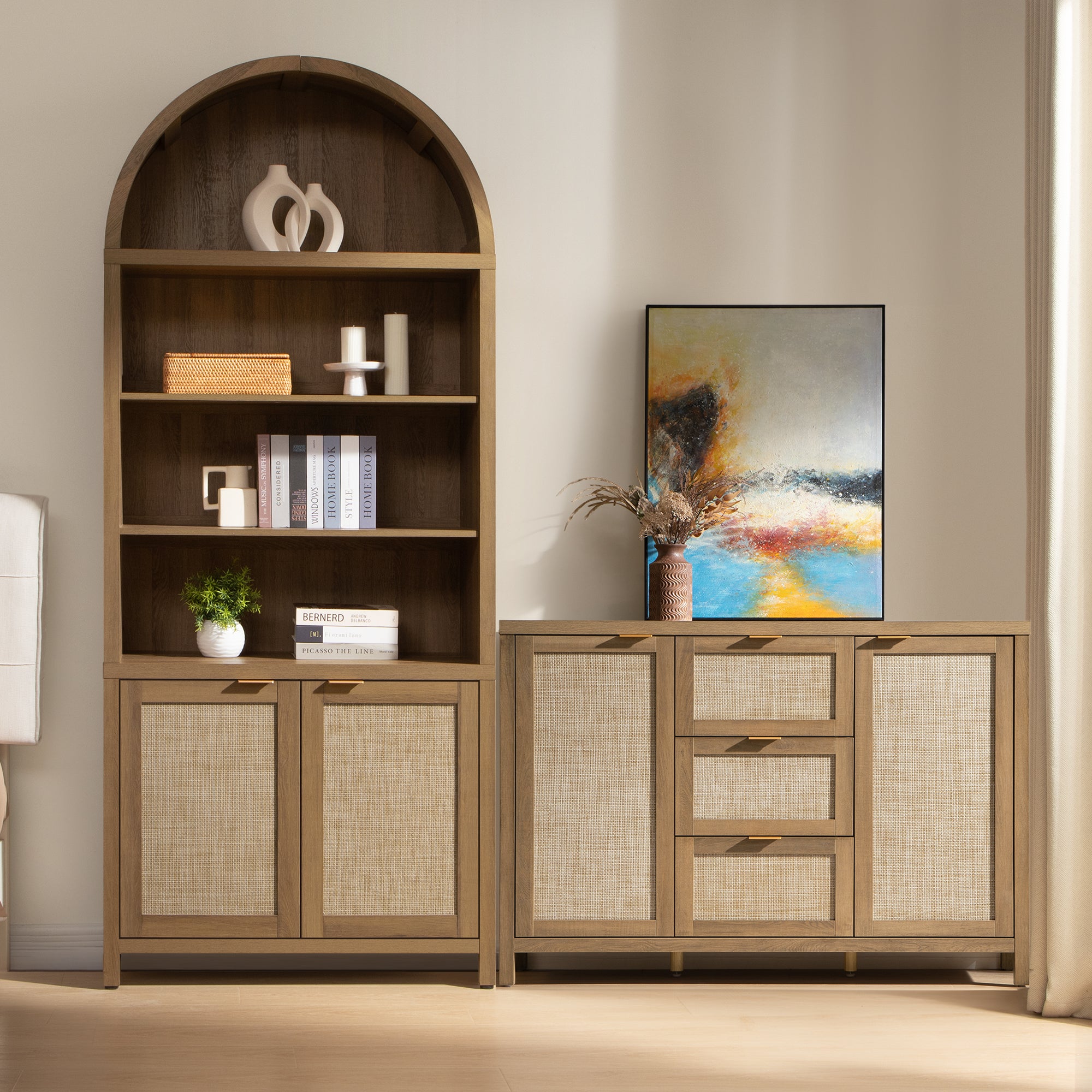 SICOTAS 2Pcs Rattan Kitchen Pantry Storage Cabinet-WM
