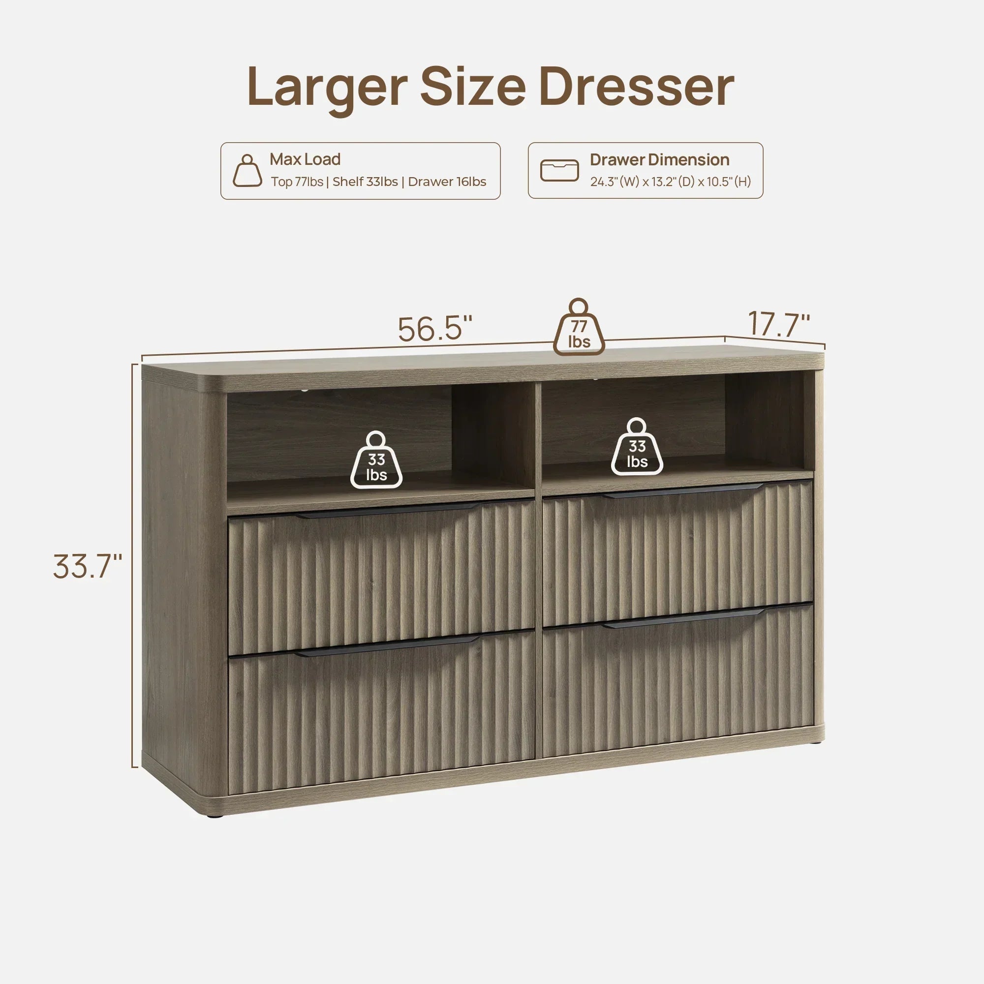 Cas 4 Drawer dresser with Open Shelf