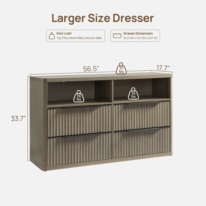 Cas 4 Drawer dresser with Open Shelf