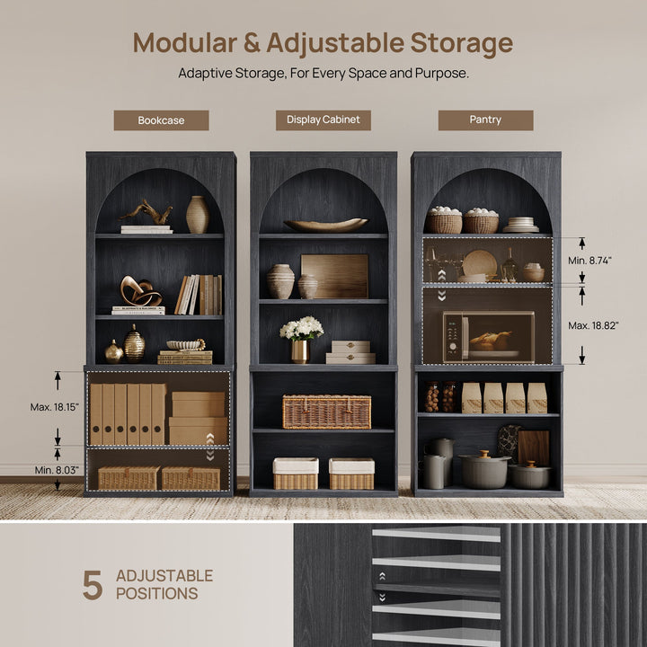 Stria Modern 2-Door Arched Storage Bookcase, Set of 2
