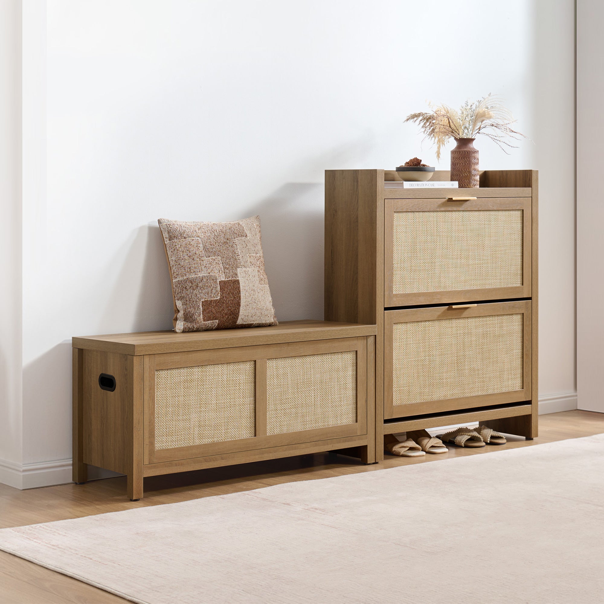 Savanna Flip-Open Rattan Shoe Bench