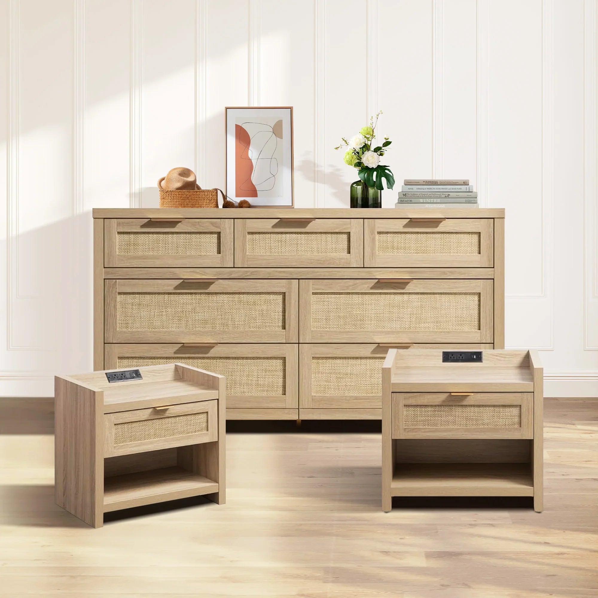 Savanna Nightstand with Charger and Dresser Set
