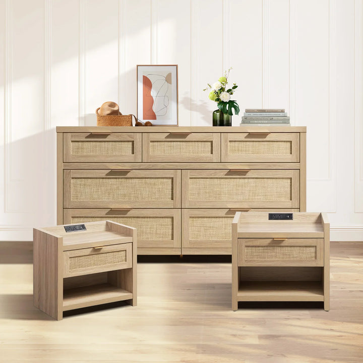 Savanna Nightstand with Charger and Dresser Set