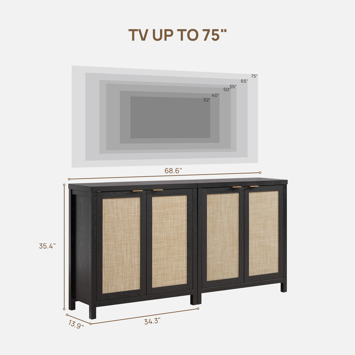 Savanna Black Sideboard with 2 Doors, Set of 2